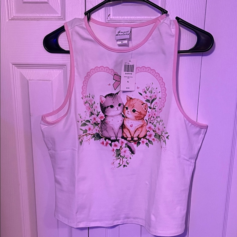 Sweet Society White Tank with Pink Trim